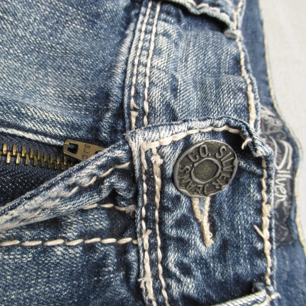 Silver Baggy Jeans Mens 34x26 Gordie Relaxed Faux Selvedge Fade Whisker Wide Leg